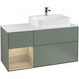 Villeroy & Boch Finion Тумба под раковину, с подсветкой, 3 выдвижных ящика, 1200 x 603 x 501 mm, Olive Matt Lacquer / Oak Veneer F141PCGM