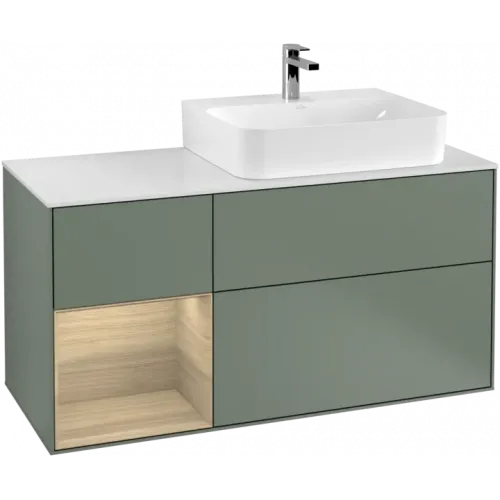 Villeroy & Boch Finion Тумба под раковину, с подсветкой, 3 выдвижных ящика, 1200 x 603 x 501 mm, Olive Matt Lacquer / Oak Veneer F141PCGM