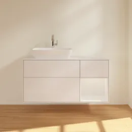 Villeroy & Boch Finion Тумба под раковину, с подсветкой, 3 выдвижных ящика, 1200 x 603 x 501 mm, Glossy White Lacquer / Glossy White Lacquer G811GFGF