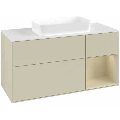 Villeroy & Boch Finion Тумба под раковину, с подсветкой, 3 выдвижных ящика, 1200 x 603 x 501 mm, Silk Grey Matt Lacquer / Silk Grey Matt Lacquer G711HJHJ