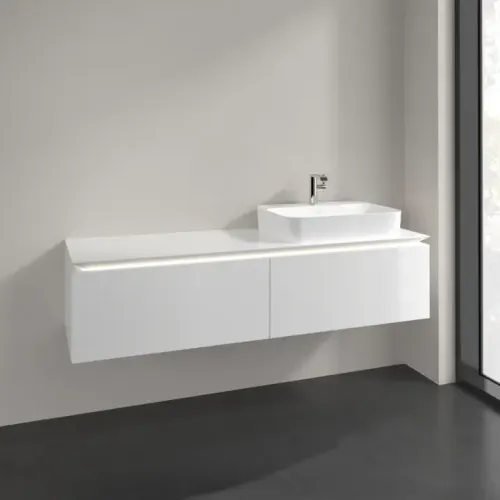 Villeroy & Boch Legato Тумба под раковину, с подсветкой, 2 выдвижных ящика, 1600 x 380 x 500 mm, Glossy White / Glossy White B765L0DH