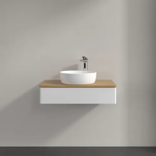 Villeroy & Boch Antao Тумба под раковину, с подсветкой, 1 выдвижной ящик, 800 x 190 x 500 mm, лицевая поверхность без текстурированной отделки, Glossy White Lacquer / Honey Oak L08051GF