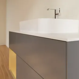 Villeroy & Boch Finion Тумба под раковину, с подсветкой, 3 выдвижных ящика, 1200 x 603 x 501 mm, Anthracite Matt Lacquer / Gold Matt Lacquer F411HFGK