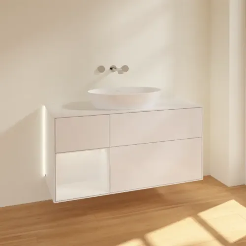 Villeroy & Boch Finion Тумба под раковину, с подсветкой, 3 выдвижных ящика, 1200 x 603 x 501 mm, Glossy White Lacquer / Glossy White Lacquer GA61GFGF