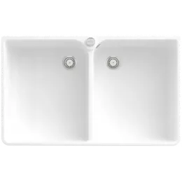 Villeroy & Boch Полувстраиваемая мойка с двойной раковиной 90 X Мойка с двумя чашами, включая Комплект слива с эксцентриком, выкл Керамика, 900 x 550 mm, Альпийский белый CeramicPlus 639002R1