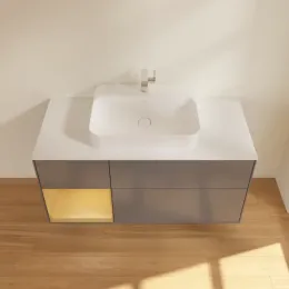 Villeroy & Boch Finion Тумба под раковину, с подсветкой, 3 выдвижных ящика, 1200 x 603 x 501 mm, Anthracite Matt Lacquer / Gold Matt Lacquer F411HFGK