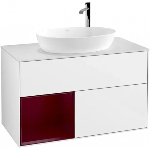 Villeroy & Boch Finion Тумба под раковину, с подсветкой, 2 выдвижных ящика, 1000 x 603 x 501 mm, Glossy White Lacquer / Peony Matt Lacquer G891HBGF