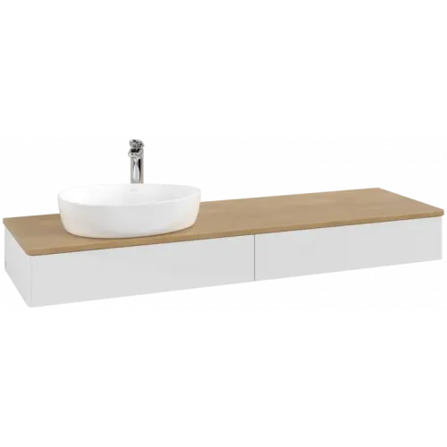Villeroy & Boch Antao Тумба под раковину, с подсветкой, 2 выдвижных ящика, 1600 x 190 x 500 mm, лицевая поверхность без текстурированной отделки, Glossy White Lacquer / Honey Oak L15051GF