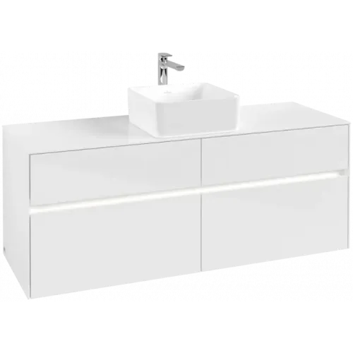 Villeroy & Boch Collaro Тумба под раковину, с подсветкой, 4 выдвижных ящика, 1400 x 548 x 500 mm, Glossy White / Glossy White C045B0DH