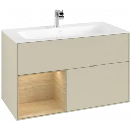 Villeroy & Boch Finion Тумба под раковину, с подсветкой, 2 выдвижных ящика, 996 x 591 x 498 mm, Silk Grey Matt Lacquer / Oak Veneer G030PCHJ