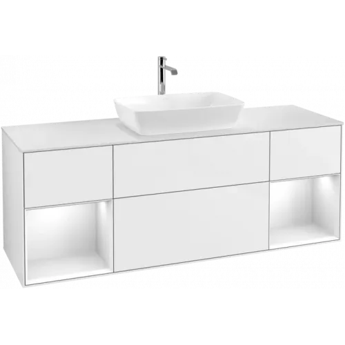 Villeroy & Boch Finion Тумба под раковину, с подсветкой, 4 выдвижных ящика, 1600 x 603 x 501 mm, Glossy White Lacquer / Glossy White Lacquer G861GFGF