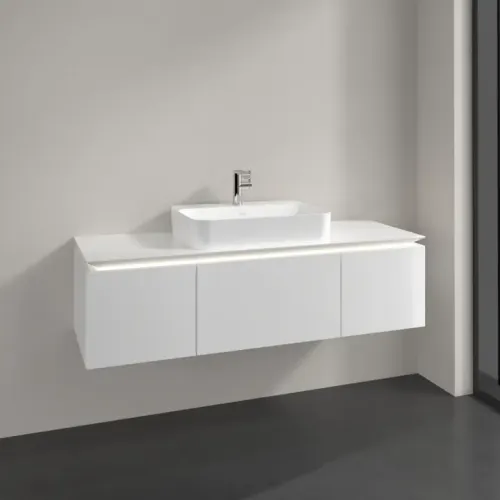 Villeroy & Boch Legato Тумба под раковину, с подсветкой, 3 выдвижных ящика, 1400 x 380 x 500 mm, Glossy White / Glossy White B759L0DH