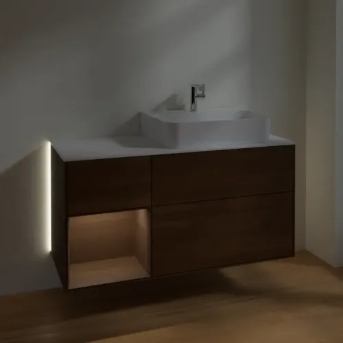 Villeroy & Boch Finion Тумба под раковину, с подсветкой, 3 выдвижных ящика, 1200 x 603 x 501 mm, Walnut Veneer / Walnut Veneer G141GNGN
