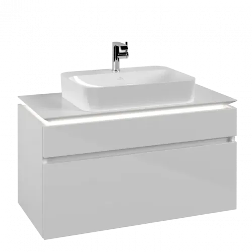 Villeroy & Boch Legato Тумба под раковину, с подсветкой, 2 выдвижных ящика, 1000 x 550 x 500 mm, Glossy White / Glossy White B756L0DH