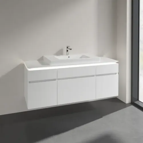 Villeroy & Boch Legato Тумба под раковину, с подсветкой, 5 выдвижных ящиков, 1400 x 550 x 500 mm, Glossy White / Glossy White B699L0DH
