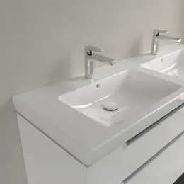Villeroy & Boch Subway 2.0 Двойная раковина для установки на тумбу, 1300 x 470 x 150 mm, Альпийский белый, с переливом 7175D001