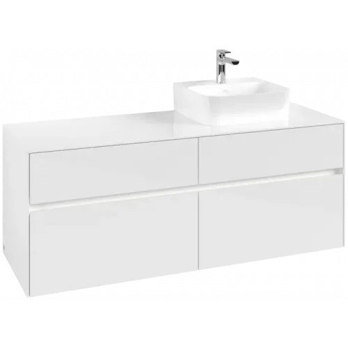 Villeroy & Boch Collaro Тумба под раковину, с подсветкой, 4 выдвижных ящика, 1400 x 548 x 500 mm, Glossy White / Glossy White C102B0DH