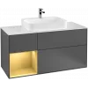 Villeroy & Boch Finion Тумба под раковину, с подсветкой, 3 выдвижных ящика, 1200 x 603 x 501 mm, Anthracite Matt Lacquer / Gold Matt Lacquer F411HFGK