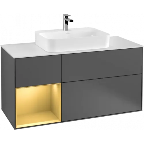 Villeroy & Boch Finion Тумба под раковину, с подсветкой, 3 выдвижных ящика, 1200 x 603 x 501 mm, Anthracite Matt Lacquer / Gold Matt Lacquer F411HFGK