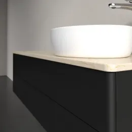 Villeroy & Boch Antao Тумба под раковину, с подсветкой, 2 выдвижных ящика, 1200 x 360 x 500 mm, лицевая поверхность без текстурированной отделки, Black Matt Lacquer / Botticino L23053PD