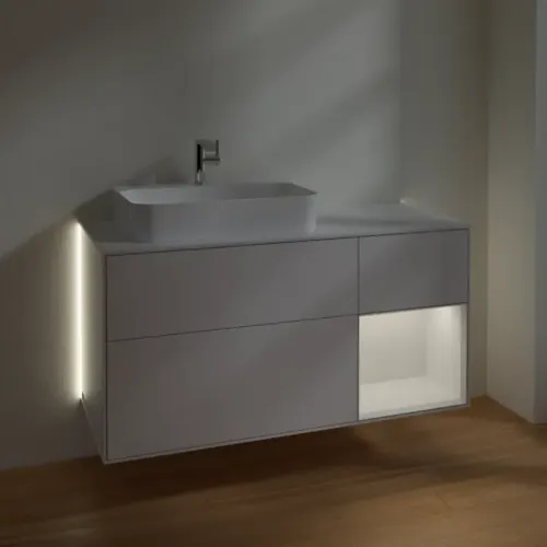 Villeroy & Boch Finion Тумба под раковину, с подсветкой, 3 выдвижных ящика, 1200 x 603 x 501 mm, Glossy White Lacquer / Glossy White Lacquer G401GFGF