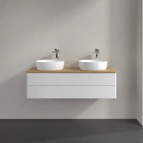Villeroy & Boch Antao Тумба под раковину, с подсветкой, 2 выдвижных ящика, 1200 x 360 x 500 mm, лицевая поверхность без текстурированной отделки, Glossy White Lacquer / Honey Oak L24051GF