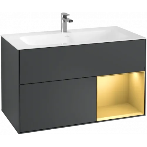 Villeroy & Boch Finion Тумба под раковину, с подсветкой, 2 выдвижных ящика, 996 x 591 x 498 mm, Midnight Blue Matt Lacquer / Gold Matt Lacquer G040HFHG