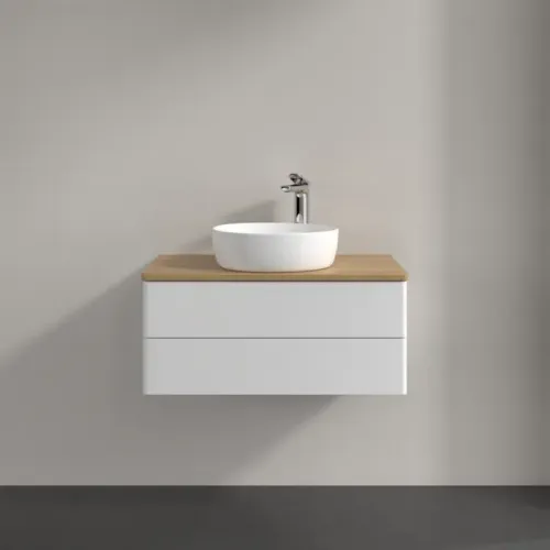 Villeroy & Boch Antao Тумба под раковину, 2 выдвижных ящика, 800 x 360 x 500 mm, лицевая поверхность без текстурированной отделки, Glossy White Lacquer / Honey Oak K19051GF