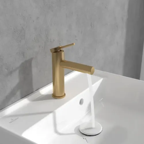 Villeroy & Boch Loop & Friends Смеситель для раковины однорычажный с комплектом слива со стяжкой, Золото сатинированное TVW10610215376