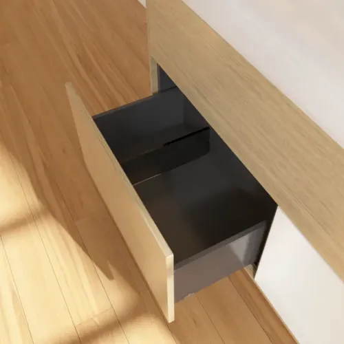 Villeroy & Boch Finion Тумба под раковину, с подсветкой, 2 выдвижных ящика, 1000 x 603 x 501 mm, Oak Veneer / Glossy White Lacquer F371GFPC