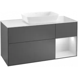 Villeroy & Boch Finion Тумба под раковину, с подсветкой, 3 выдвижных ящика, 1200 x 603 x 501 mm, Silk Grey Matt Lacquer / Silk Grey Matt Lacquer G831HJHJ