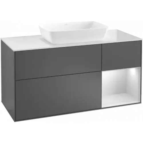 Villeroy & Boch Finion Тумба под раковину, с подсветкой, 3 выдвижных ящика, 1200 x 603 x 501 mm, Silk Grey Matt Lacquer / Silk Grey Matt Lacquer G831HJHJ