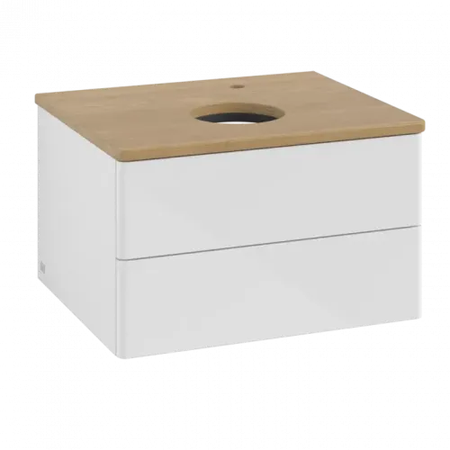 Villeroy & Boch Antao Тумба под раковину, 2 выдвижных ящика, 600 x 360 x 500 mm, лицевая поверхность без текстурированной отделки, Glossy White Lacquer / Honey Oak K18051GF