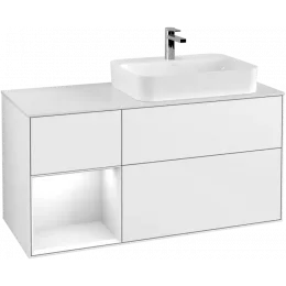 Villeroy & Boch Finion Тумба под раковину, с подсветкой, 3 выдвижных ящика, 1200 x 603 x 501 mm, Glossy White Lacquer / Glossy White Lacquer G391GFGF