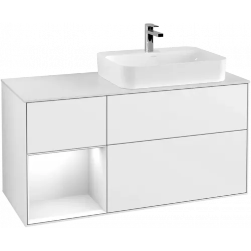 Villeroy & Boch Finion Тумба под раковину, с подсветкой, 3 выдвижных ящика, 1200 x 603 x 501 mm, Glossy White Lacquer / Glossy White Lacquer G391GFGF