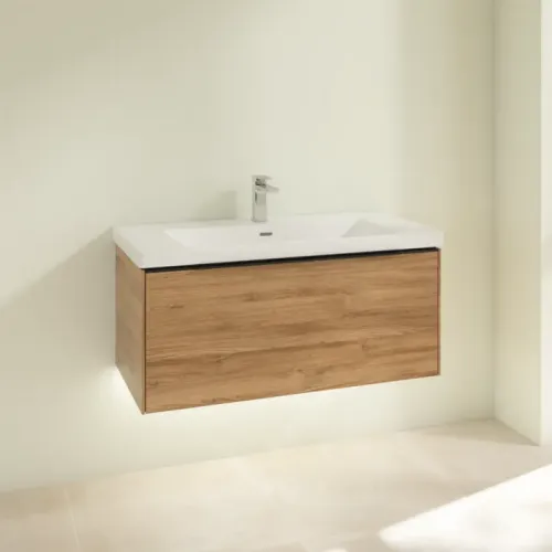 Villeroy & Boch Subway 3.0 Тумба под раковину, с подсветкой, 1 выдвижной ящик, 973 x 429 x 478 mm, Oak Kansas C569L1RH