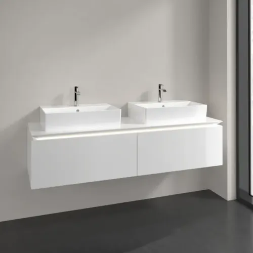 Villeroy & Boch Legato Тумба под раковину, с подсветкой, 2 выдвижных ящика, 1600 x 380 x 500 mm, Glossy White / Glossy White B676L0DH