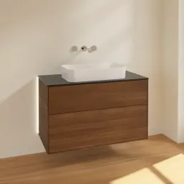 Villeroy & Boch Finion Тумба под раковину, с подсветкой, 2 выдвижных ящика, 1000 x 603 x 501 mm, Walnut Veneer G64200GN