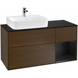 Villeroy & Boch Finion Тумба под раковину, с подсветкой, 3 выдвижных ящика, 1200 x 603 x 501 mm, Walnut Veneer / Black Matt Lacquer F152PDGN