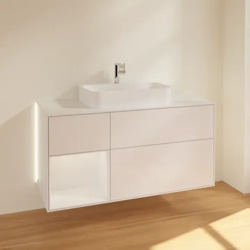 Villeroy & Boch Finion Тумба под раковину, с подсветкой, 3 выдвижных ящика, 1200 x 603 x 501 mm, Glossy White Lacquer / Glossy White Lacquer G411GFGF