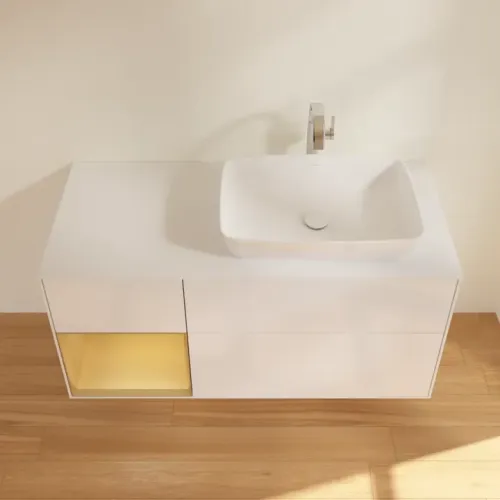 Villeroy & Boch Finion Тумба под раковину, с подсветкой, 3 выдвижных ящика, 1200 x 603 x 501 mm, Glossy White Lacquer / Gold Matt Lacquer G801HFGF
