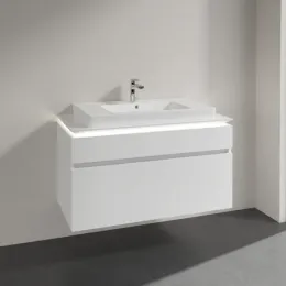Villeroy & Boch Legato Тумба под раковину, с подсветкой, 2 выдвижных ящика, 1000 x 550 x 500 mm, Glossy White / Glossy White B695L0DH