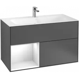 Villeroy & Boch Finion Тумба под раковину, с подсветкой, 2 выдвижных ящика, 996 x 591 x 498 mm, Silk Grey Matt Lacquer / Oak Veneer G030PCHJ