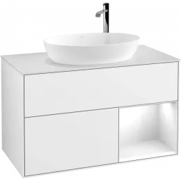 Villeroy & Boch Finion Тумба под раковину, с подсветкой, 2 выдвижных ящика, 1000 x 603 x 501 mm, Glossy White Lacquer / Glossy White Lacquer F901GFGF