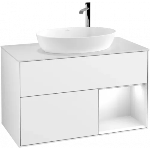 Villeroy & Boch Finion Тумба под раковину, с подсветкой, 2 выдвижных ящика, 1000 x 603 x 501 mm, Glossy White Lacquer / Glossy White Lacquer F901GFGF