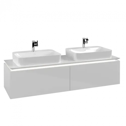 Villeroy & Boch Legato Тумба под раковину, с подсветкой, 2 выдвижных ящика, 1600 x 380 x 500 mm, Glossy White / Glossy White B767L0DH