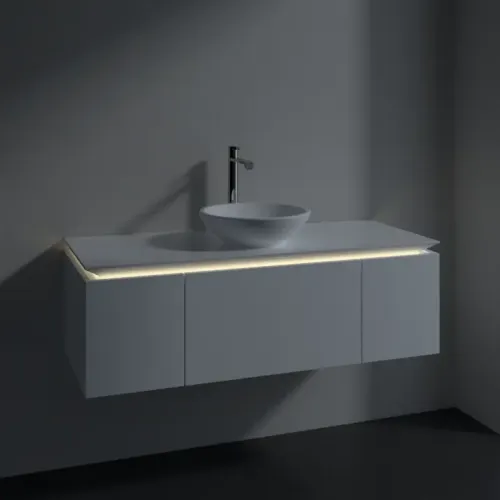 Villeroy & Boch Legato Тумба под раковину, с подсветкой, 3 выдвижных ящика, 1200 x 380 x 500 mm, Glossy White / Glossy White B577L0DH