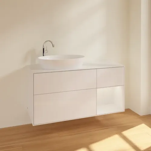 Villeroy & Boch Finion Тумба под раковину, с подсветкой, 3 выдвижных ящика, 1200 x 603 x 501 mm, Glossy White Lacquer / Glossy White Lacquer F931GFGF
