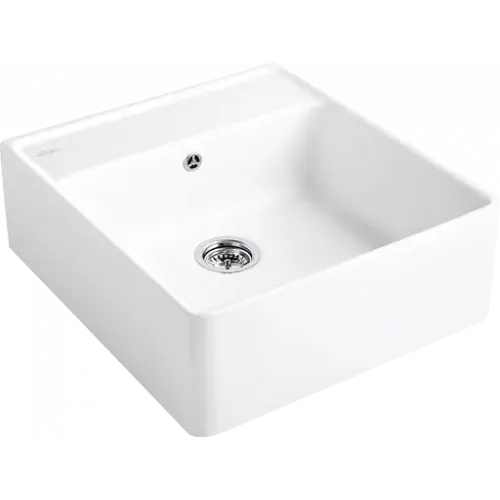 Villeroy & Boch Полувстраиваемая мойка с одиночной раковиной Сливы для одиночных раковин, включая Комплект слива с ручным управлением, Крепежный комплект, выкл Керамика, 595 x 630 mm, Альпийский белый CeramicPlus 632061R1