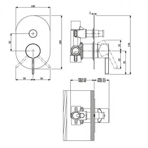Смеситель Villeroy & Boch Dawn TVS106004000K5 для ванны с душем, черный матовый TVS106004000K5